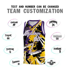 Yellow Purple Abstract Graffiti Printed Basketball Jersey 4