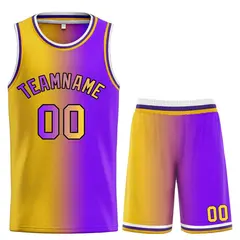 Yellow Purple-Black Bull Gradient Basketball Jersey Sets 1