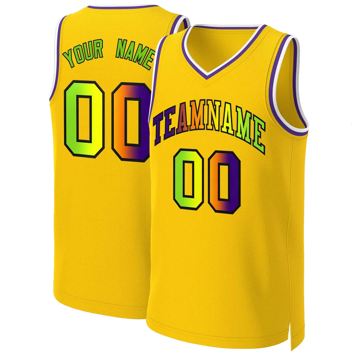 Yellow Purple-Black Classic Gradient Basketball Jersey