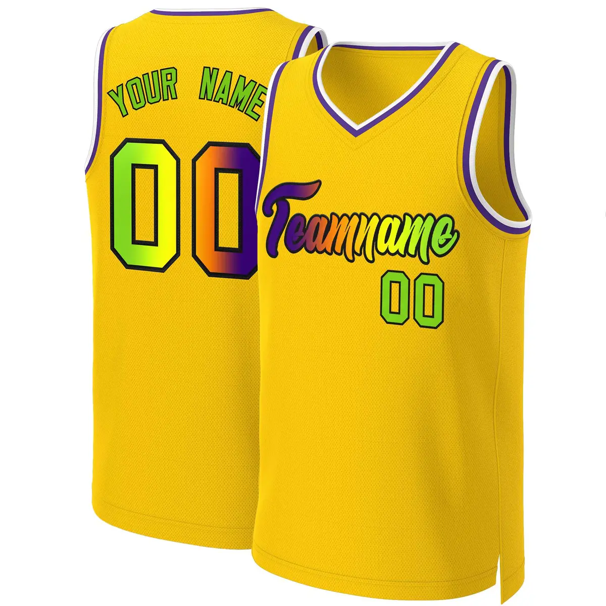 Yellow Purple-Black Classic Gradient Basketball Jersey