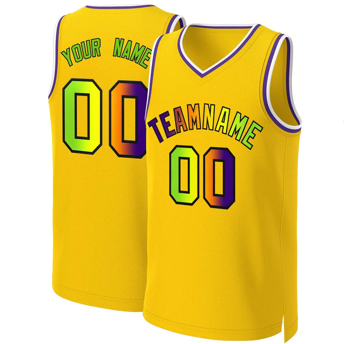 Yellow Purple-Black Classic Gradient Basketball Jersey