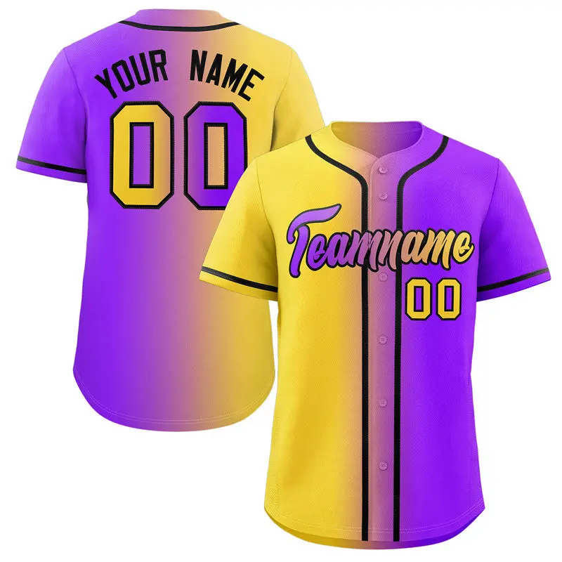 Yellow Purple-Black Gradient Authentic Baseball Jersey