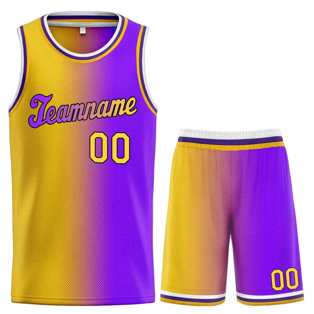 Yellow Purple-Black Gradient Basketball Jersey