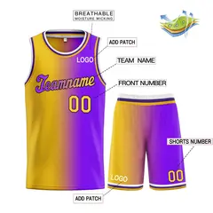 Yellow Purple-Black Gradient Basketball Jersey 3
