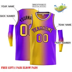 Yellow Purple Black-Purple Gradient Bull Basketball Jersey 2