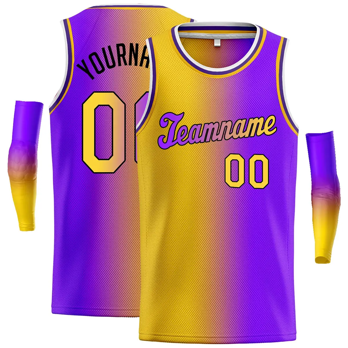 Yellow Purple Black-Purple Gradient Tilted Basketball Jersey