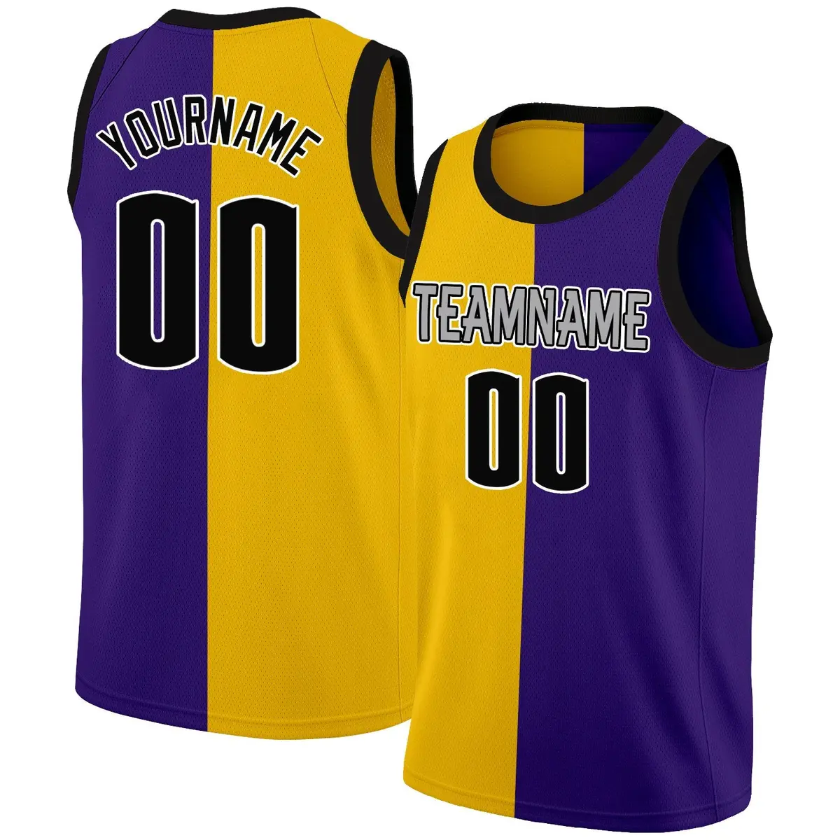 Yellow Purple-Black Split Fashion Tops Basketball Jersey