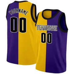Yellow Purple-Black Split Fashion Tops Basketball Jersey
