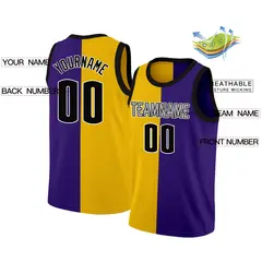 Yellow Purple-Black Split Fashion Tops Basketball Jersey 2