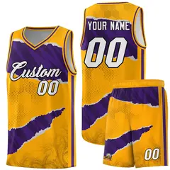 Yellow Purple-Black Tear Graffiti Basketball Jersey