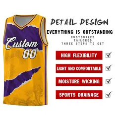 Yellow Purple-Black Tear Graffiti Basketball Jersey 2