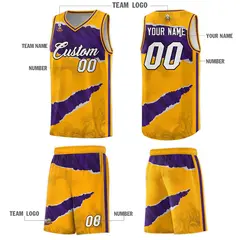 Yellow Purple-Black Tear Graffiti Basketball Jersey 5