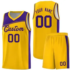 Yellow Purple Color Block Basketball Team Jersey