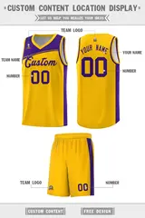 Yellow Purple Color Block Basketball Team Jersey 2