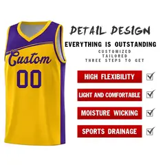 Yellow Purple Color Block Basketball Team Jersey 4