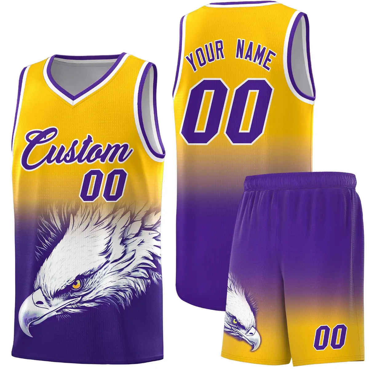 Yellow Purple Eagle Graffiti Pattern Basketball Jersey