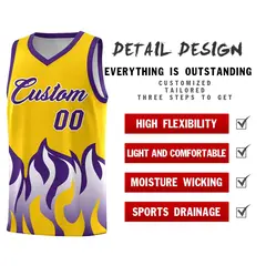 Yellow Purple Flame Pattern Sports Basketball Jersey 2