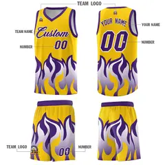 Yellow Purple Flame Pattern Sports Basketball Jersey 3