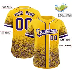 Yellow Purple Floral Gradient Full Button Baseball Jersey 2