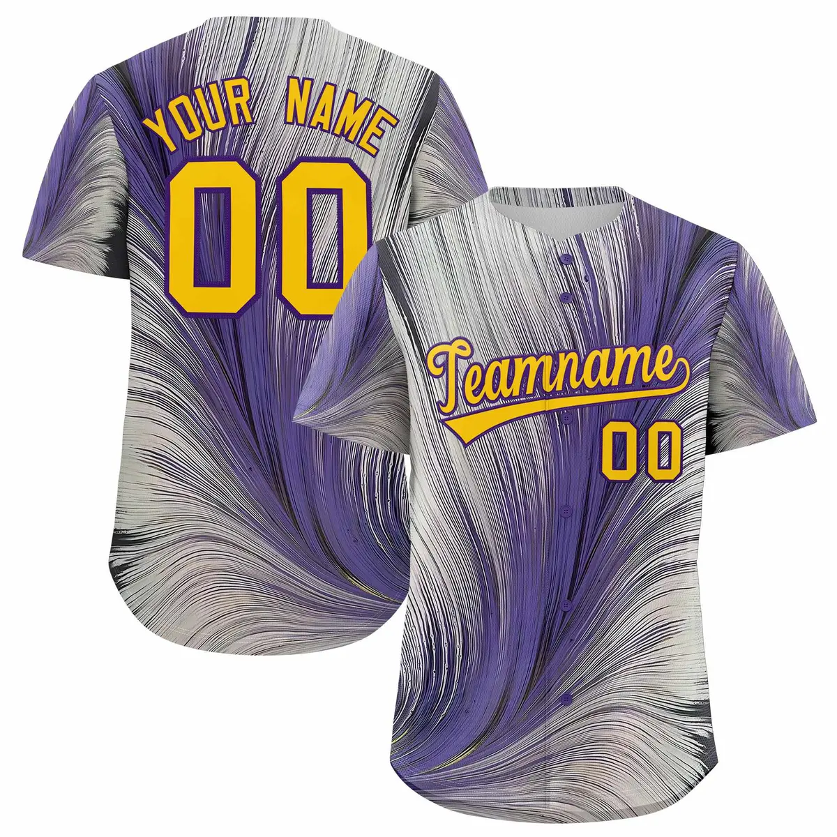 Yellow Purple Fluid Feather Graffiti Baseball Jersey
