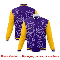 Yellow Purple Gold Halloween Bats Pumpkins Ghost Letterman Jacket 7