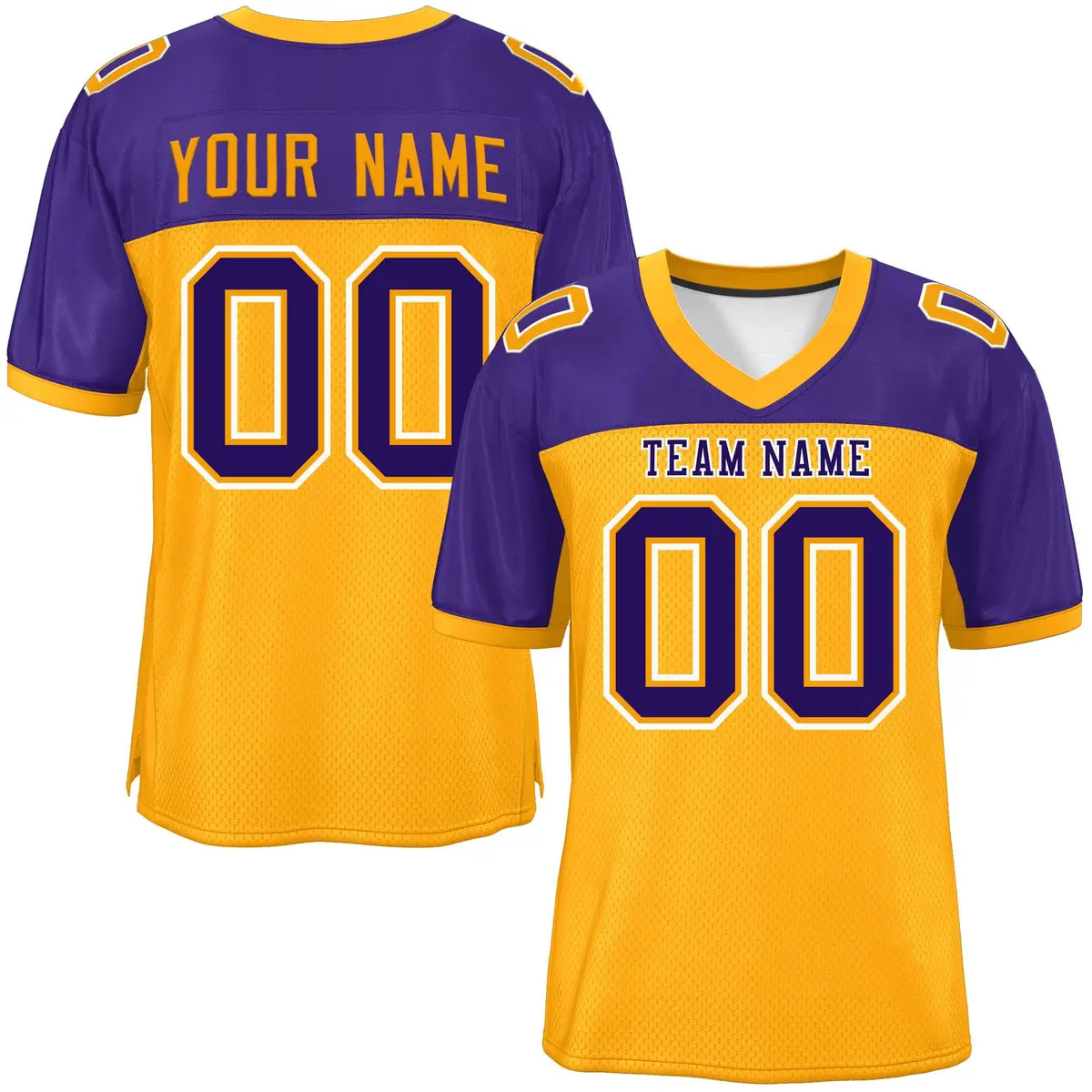Yellow-Purple Raglan Sleeves Football Jersey