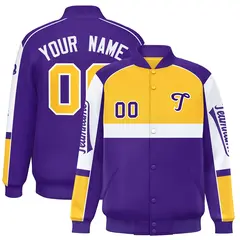 Yellow Purple Raglan Sleeves Varsity Letterman Jacket 1