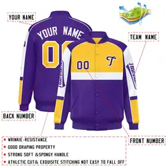 Yellow Purple Raglan Sleeves Varsity Letterman Jacket 2