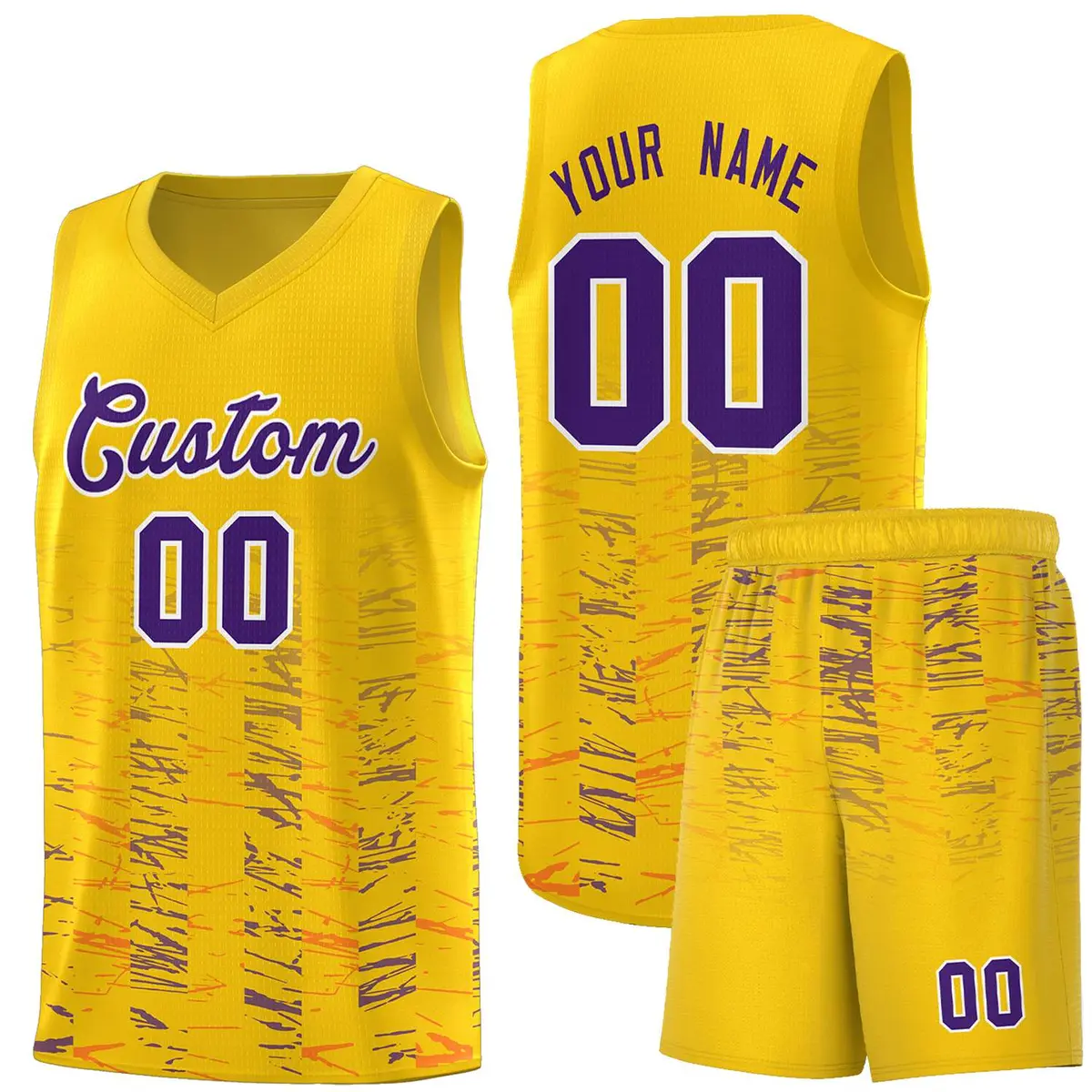 Yellow Purple Scratches Pattern Basketball Jersey
