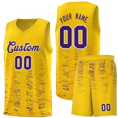 Yellow Purple Scratches Pattern Basketball Jersey
