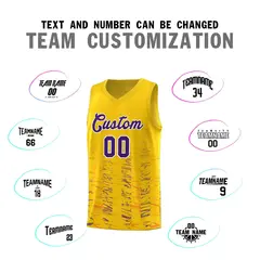 Yellow Purple Scratches Pattern Basketball Jersey 3