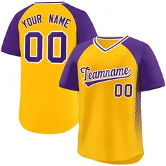 Yellow Purple Side Spot Raglan Pullover Baseball Jersey 1