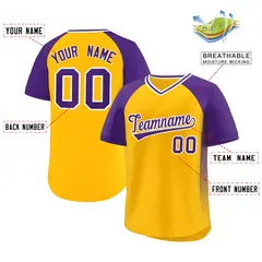 Yellow Purple Side Spot Raglan Pullover Baseball Jersey 2