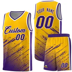 Yellow Purple Splash Basketball Uniforms for Training