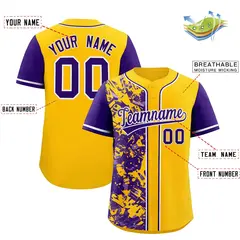 Yellow Purple Split Graffiti Raglan Sleeve Baseball Jersey 2