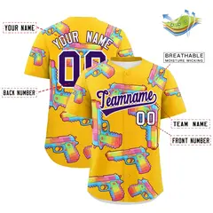 Yellow Purple Sugar-Coated Firepower Graffiti Baseball Jersey 2