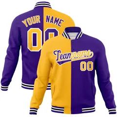 Yellow Purple Two Tone Split Full-Snap Varsity Letterman Jacket