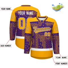 Yellow Purple White Cashew Flower Graffiti V-Neck Hockey Jersey 2