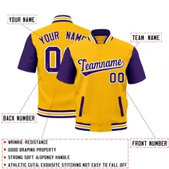 Yellow Purple White Gold Full-Snap Short Sleeve Varsity Jacket 2