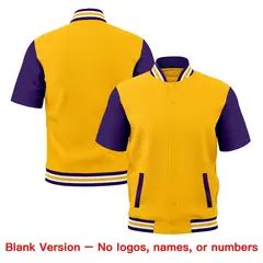 Yellow Purple White Gold Full-Snap Short Sleeve Varsity Jacket 7