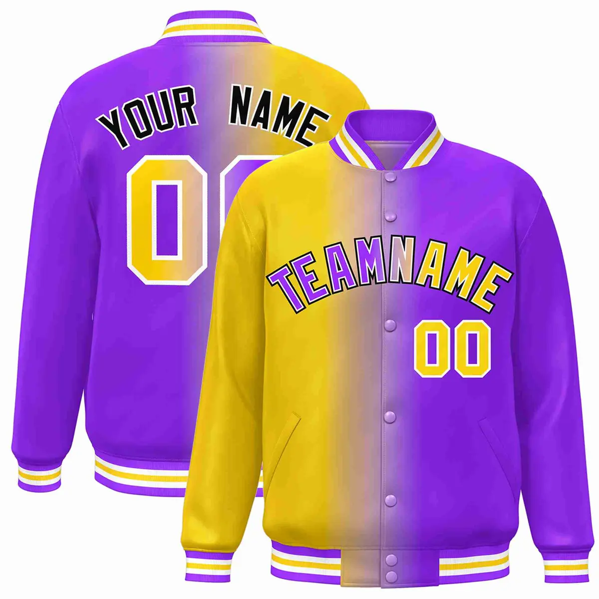 Yellow Purple-White Gradient Letterman Varsity Jacket