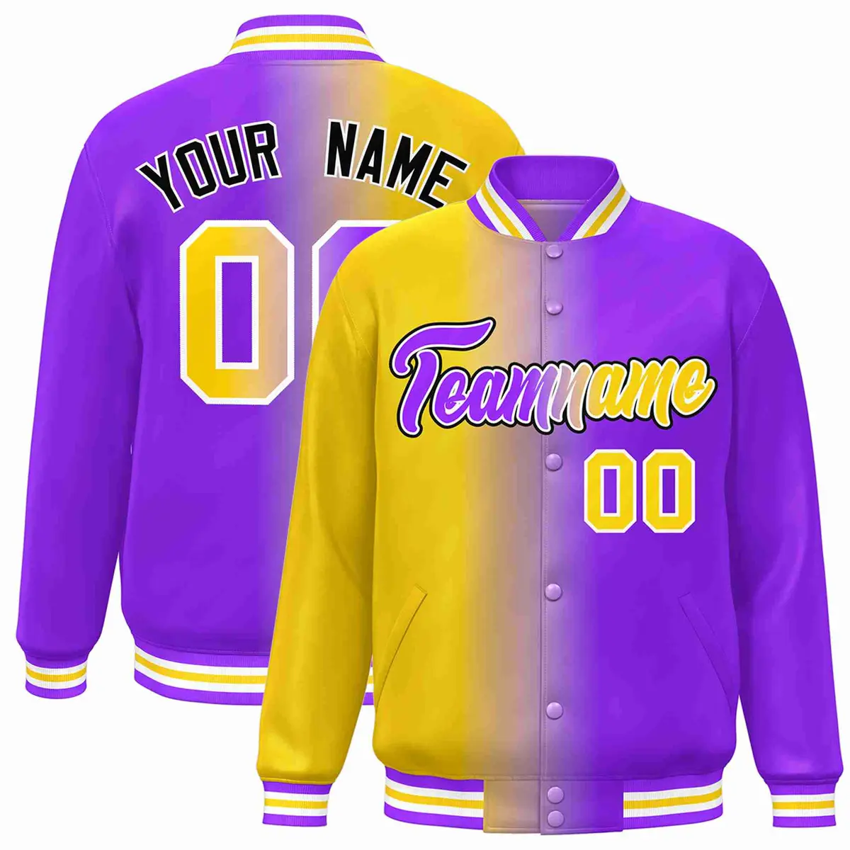 Yellow Purple-White Gradient Letterman Varsity Jacket