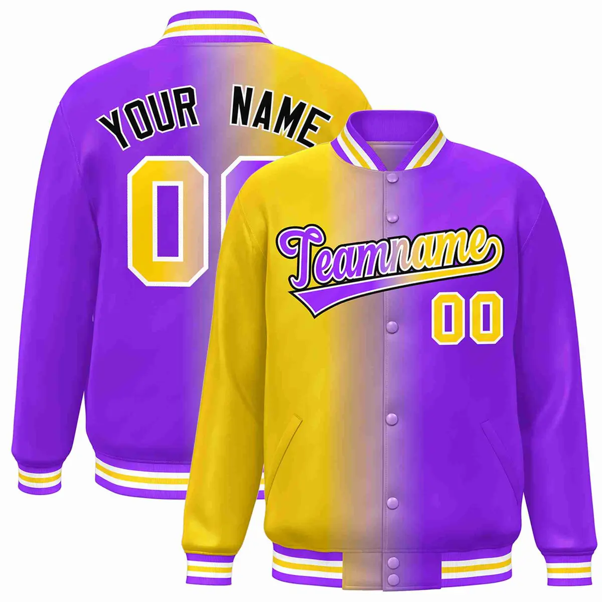 Yellow Purple-White Gradient Letterman Varsity Jacket
