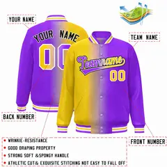 Yellow Purple-White Gradient Letterman Varsity Jacket 2