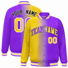 Yellow Purple-White Gradient Letterman Varsity Jacket