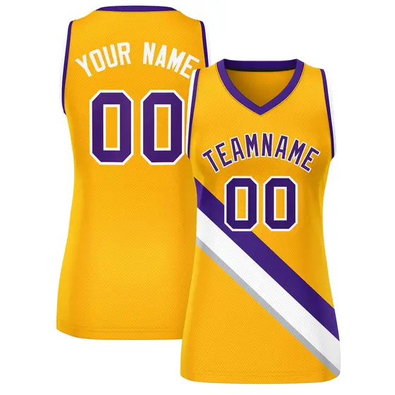 Yellow Purple-White Slash Mesh Basketball Jersey For Women