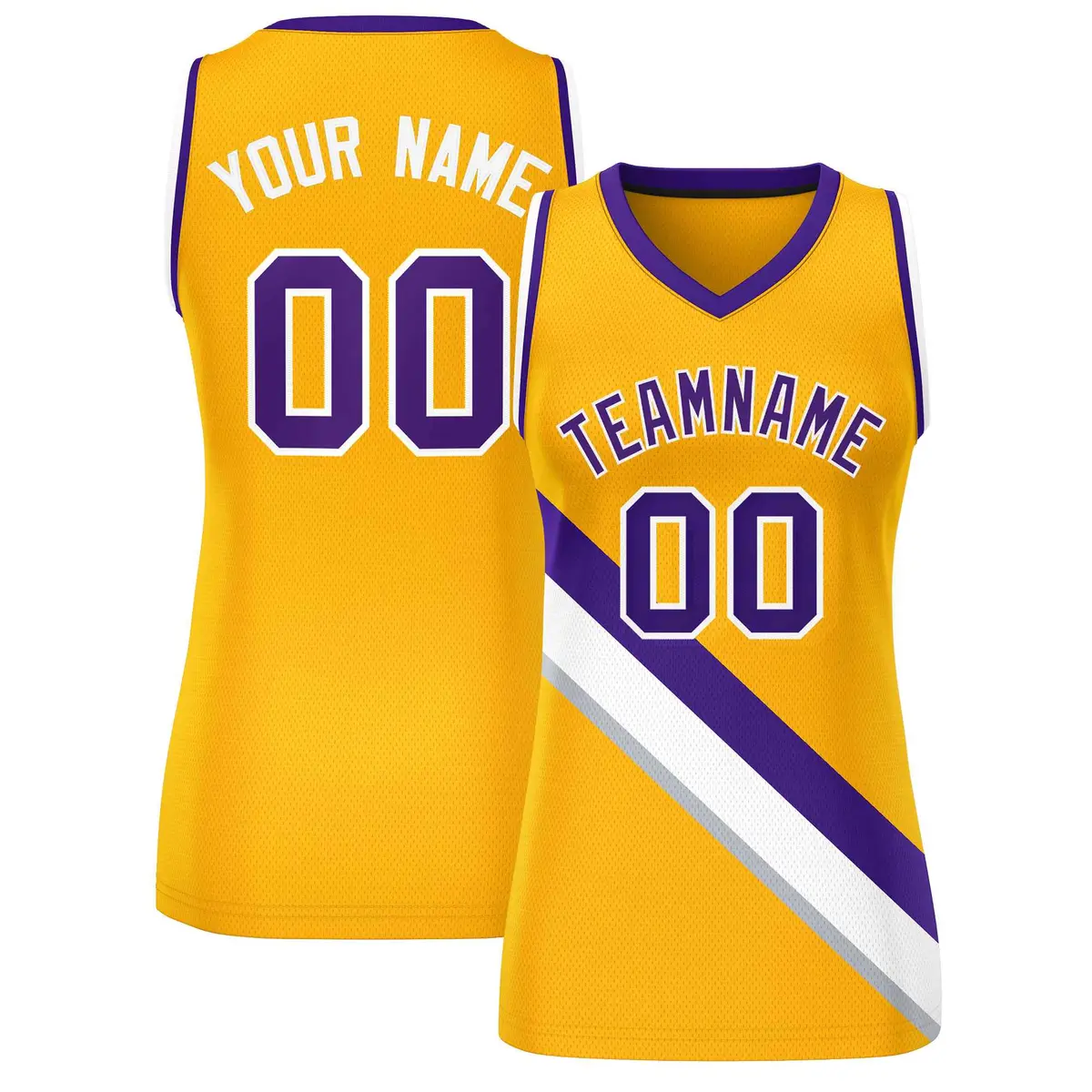 Yellow Purple-White Slash Mesh Basketball Jersey For Women