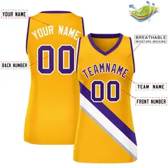 Yellow Purple-White Slash Mesh Basketball Jersey For Women 2