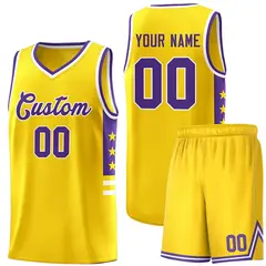 Yellow Purple-White Star Pattern Sports Basketball Jersey
