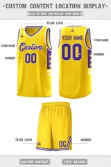 Yellow Purple-White Star Pattern Sports Basketball Jersey 2